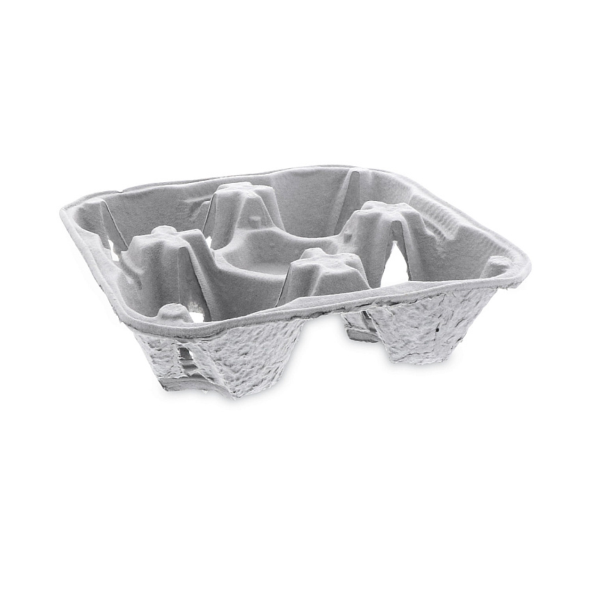 Pactiv EarthChoice Carry-Safe Beverage Carrier, Four-Cup Carrier with Food Tray, 8 oz to 32 oz, Natural, 300/Carton (M510032)