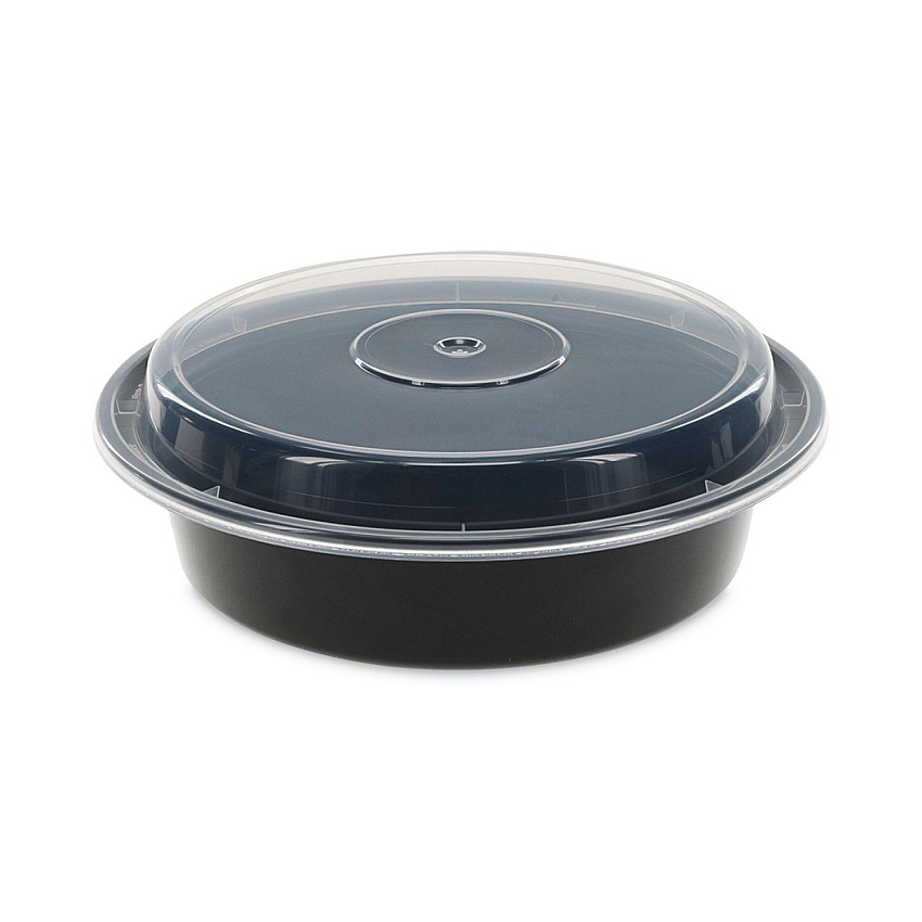 Pactiv Newspring VERSAtainer Microwavable Containers, 24 oz, 7" Diameter, Black/Clear, Plastic, 150/Carton (NC723B)