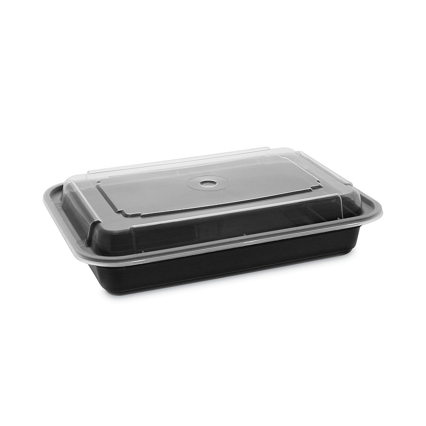Pactiv Newspring VERSAtainer Microwavable Containers, 28 oz, 8.8 x 6 x 2, Black Base/Clear Lid, Plastic, 150/Carton (NC868B)