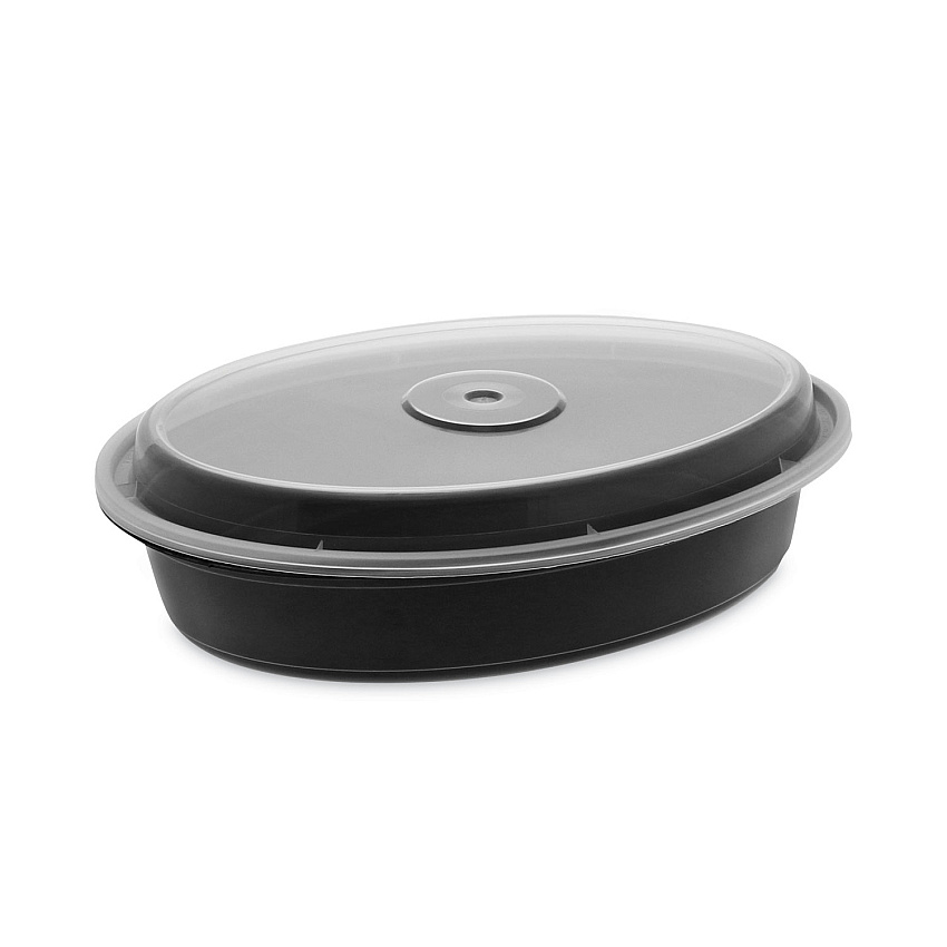 Pactiv Newspring VERSAtainer Microwavable Containers, Oval, 32 oz, 9.1 x 6.7 x 1.9, Black/Clear, Plastic, 150/Carton (OC32B)