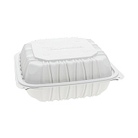 Pactiv EarthChoice Vented Microwavable MFPP Hinged Lid Container, 8.5 x 8.5 x 3.1, White, Plastic, 146/Carton (YCNW0851)