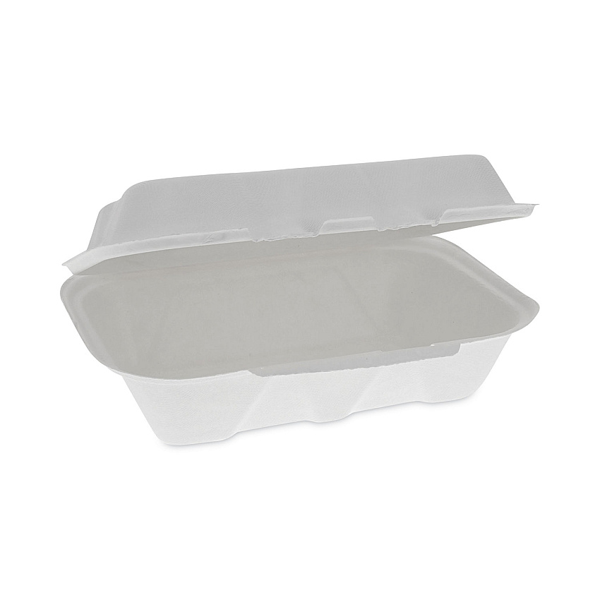 Pactiv EarthChoice Bagasse Hinged Lid Container, Dual Tab Lock, 9.1 x 6.1 x 3.3, Natural, Sugarcane, 150/Carton (YMCH00890001)