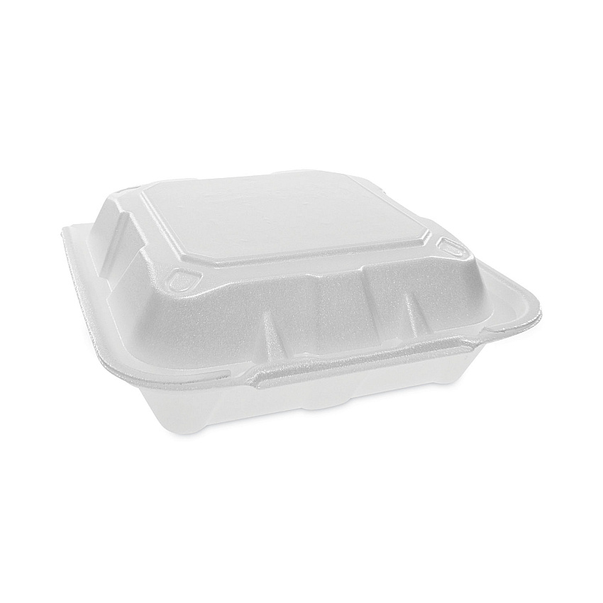 Pactiv Vented Foam Hinged Lid Container, Dual Tab Lock, 8.42 x 8.15 x 3, White, 150/Carton (YTD188010000)