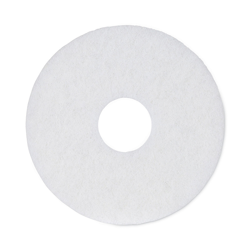 Boardwalk&reg; Standard 12" Diameter Polishing Floor Pads, White, 5 Pads (BWK4012WHI)