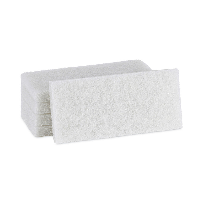 Boardwalk&reg; Light Duty Scrub/Scouring Pads, White, 20 Pads (BWK401)