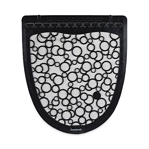 Boardwalk Disposable Urinal Floor Mat 2.0, Shield-Shaped, Black/White Slip-Resistant Surface, 17.5" x 20", 6/Carton (UMBW)