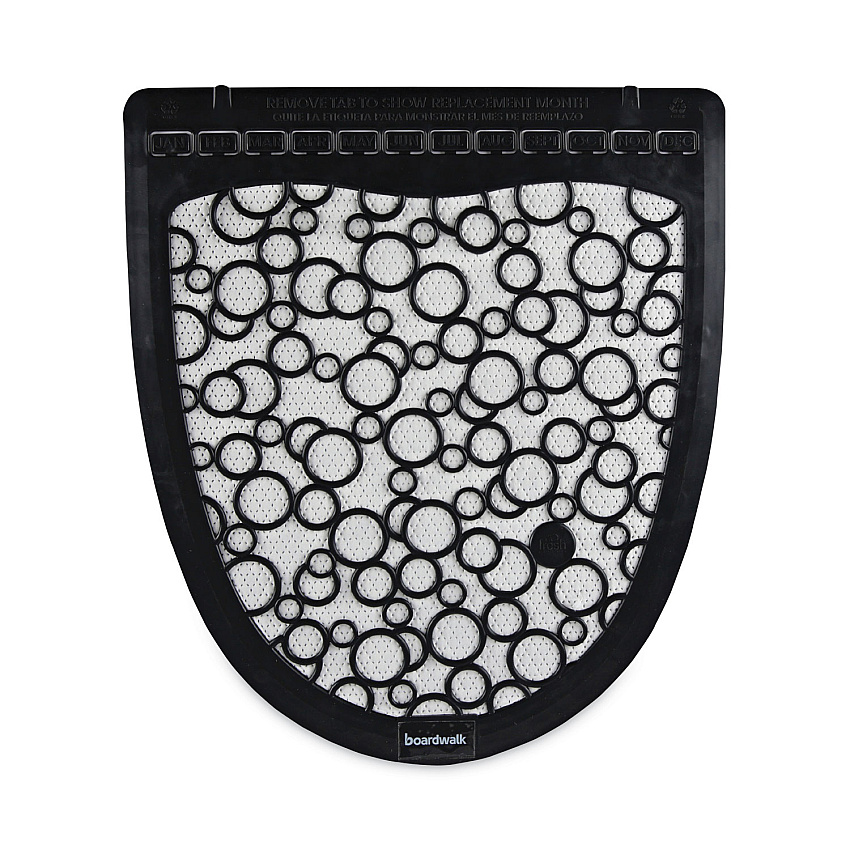 Boardwalk Disposable Urinal Floor Mat 2.0, Shield-Shaped, Black/White Slip-Resistant Surface, 17.5" x 20", 6/Carton (UMBW)