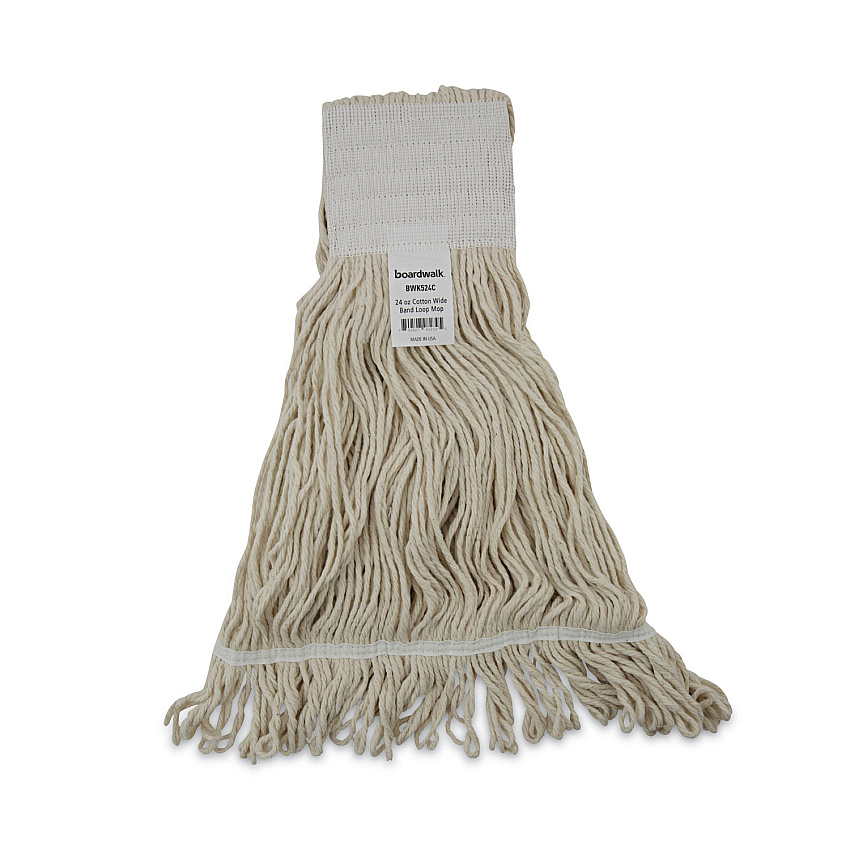 Boardwalk&reg; 24 oz Cotton Loop Mop Head, Saddleback Head, White, 12 Mops (BWK524C)