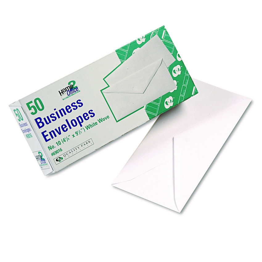 Quality Park White Wove Business Envelope Convenience Packs, #10, Bankers Flap, Gummed Closure, 4.13 x 9.5, White, 50/Box (69016)