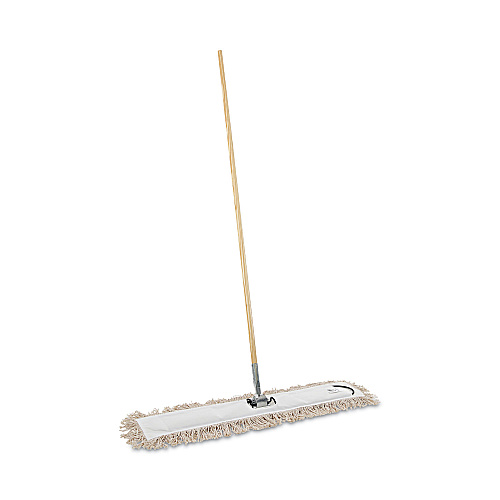 Boardwalk&reg; Cut-End Dust Mop Kit, 36 x 5, 60" Wood Handle, Natural (BWKM365C)
