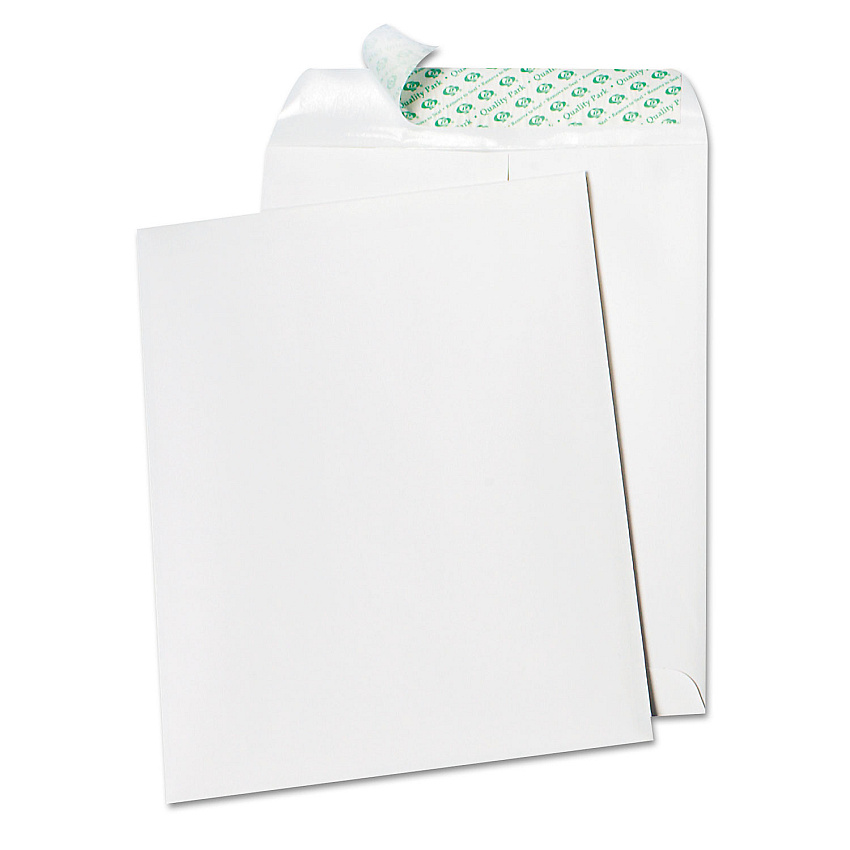 Quality Park Tech-No-Tear Catalog Envelope, Paper Exterior, #10 1/2, Cheese Blade Flap, Self-Adhesive Closure, 9 x 12, White, 100/Box (77390)