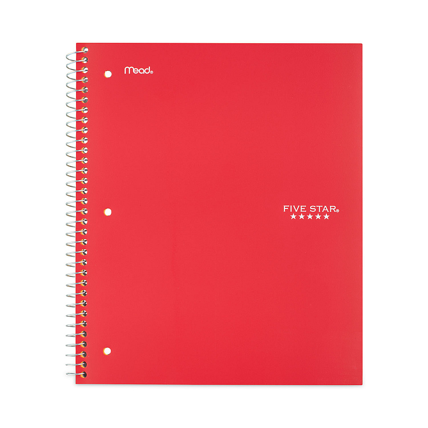 Five Star Wirebound Notebook with Two Pockets, 1-Subject, Wide/Legal Rule, Red Cover, (100) 10.5" x 8" Sheets (5200)