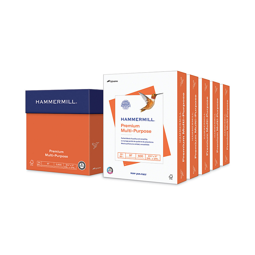 Hammermill Premium Multipurpose Print Paper, 97 Bright, 24 lb Bond Weight, 8.5 x 11, White, 500 Sheets/Ream, 5 Reams/Carton (105810)