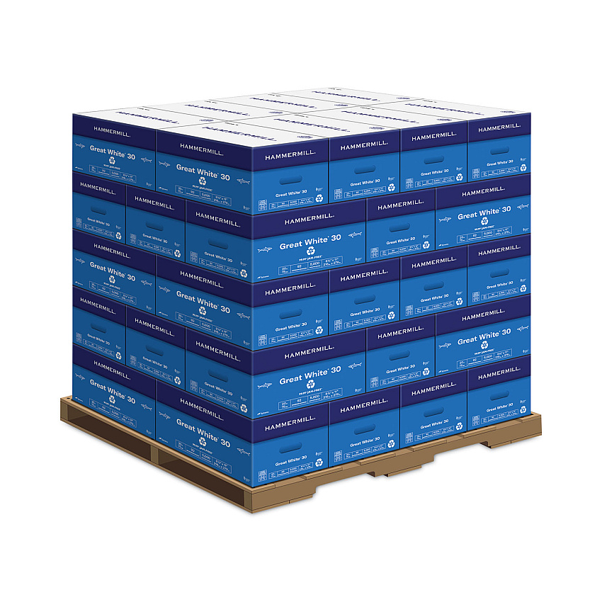 Hammermill Great White 30 Recycled Print Paper, 92 Bright, 20lb Bond Weight, 8.5 x 11, White, 500/Ream,10 Reams/Carton,40 Cartons/Pallet (86700PLT)