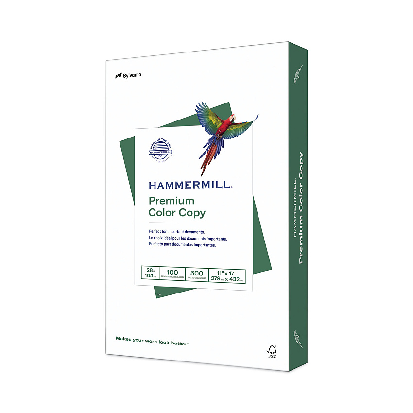 Hammermill Premium Color Copy Print Paper, 100 Bright, 28 lb Bond Weight, 11 x 17, Photo White, 500/Ream (102541)