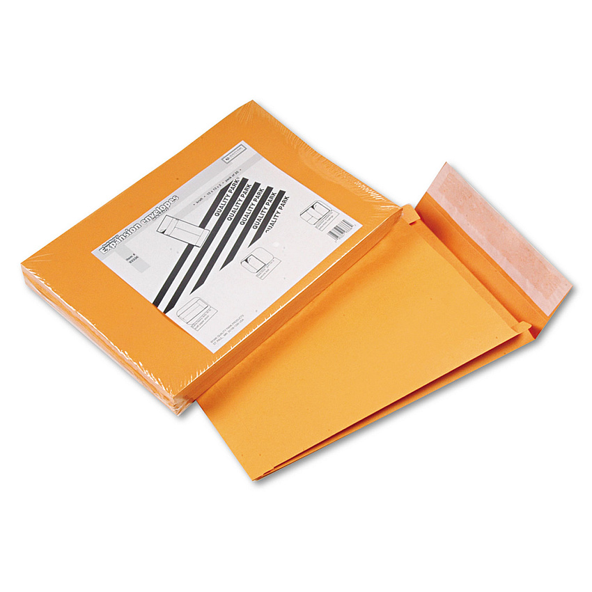 Quality Park Redi-Strip Kraft Expansion Envelope, #13 1/2, Square Flap, Redi-Strip Adhesive Closure, 10 x 13, Brown Kraft, 25/Pack (93336)