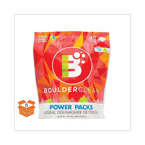 Boulder Clean Dishwasher Detergent Power Packs, Citrus Zest, 48 Tab Pouch, 6/Carton (003663CT)