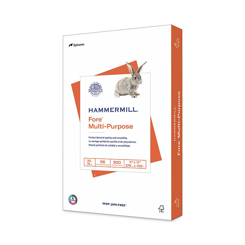 Hammermill Fore Multipurpose Print Paper, 96 Bright, 20 lb Bond Weight, 11 x 17, White, 500/Ream (103192)