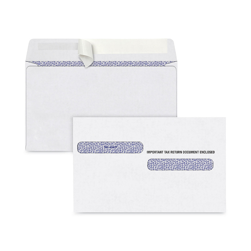 TOPS W-2 Four-Up Self-Seal Security Tinted Double Window Envelope, Square Flap, Self-Adhesive Closure, 5.63 x 9, White, 100/Pack (DW4ALTPS100)