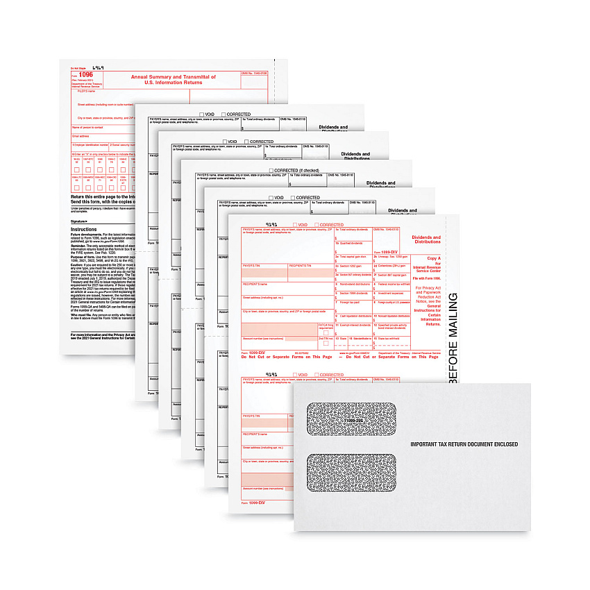 TOPS Five-Part 1099-DIV Tax Form Kit for Inkjet/Laser Printers, Five-Part Carbonless, 8.5 x 5.5, 2 Forms/Sheet, 100 Forms Total (LDIV4KITS)