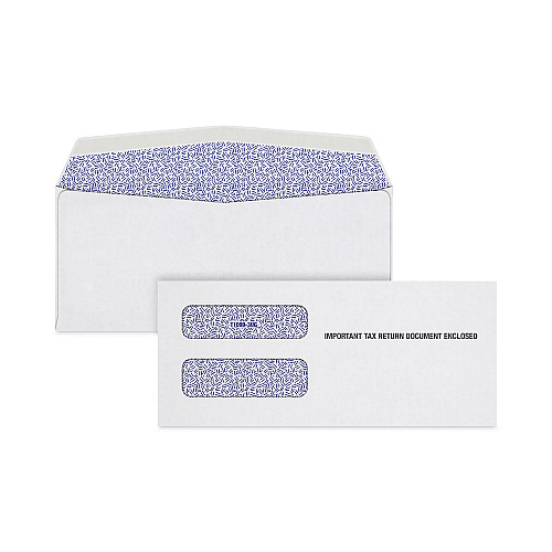 TOPS 1099 Gummed Security Tinted Double Window Envelope, Commercial Flap, Gummed Closure, 3.75 x 8.75, White, 100/Pack (S10993E)