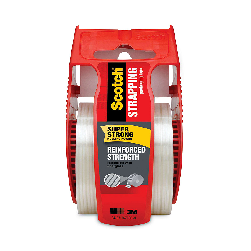 Scotch Reinforced Strength Shipping and Strapping Tape in Dispenser, 1.5" Core, 1.88" x 10 yds, Clear (50)