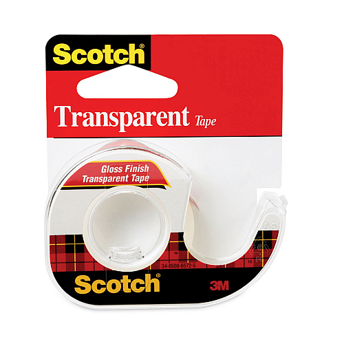 Scotch Transparent Tape In Handheld Dispenser, 1" Core, 0.5" x 37.5 ft, Transparent (144)