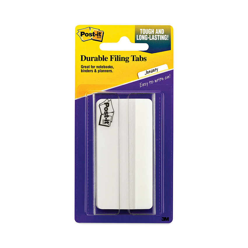 Post-it Solid Color Tabs, 1/3-Cut, White, 3" Wide, 50/Pack (686F50WH3IN)