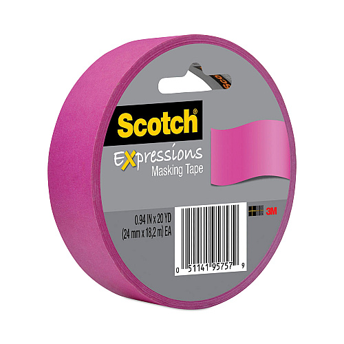 Scotch Expressions Masking Tape, 3" Core, 0.94" x 20 yds, Fuchsia (3437PNK)