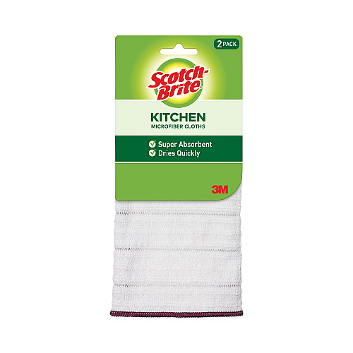 Scotch-Brite Kitchen Cleaning Cloth, Microfiber, 11.4 x 12.4, White, 2/Pack, 12 Packs/Carton (90322)