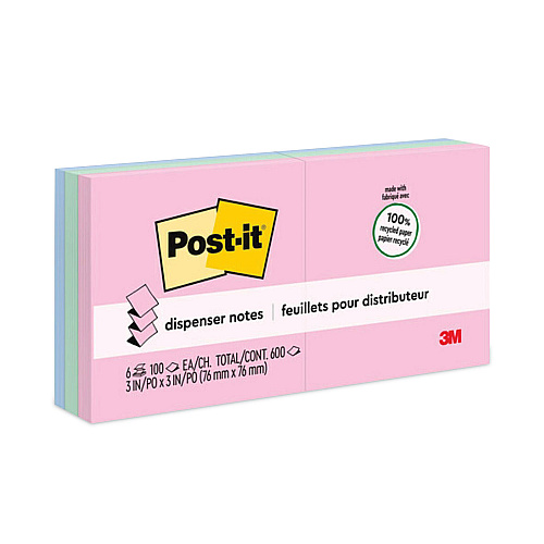 Post-it Original Recycled Pop-up Notes, 3 x 3, Sweet Sprinkles Collection Colors, 100 Sheets/Pad, 6 Pads/Pack (R330RP6AP)