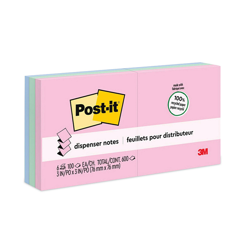 Post-it Original Recycled Pop-up Notes, 3 x 3, Sweet Sprinkles Collection Colors, 100 Sheets/Pad, 6 Pads/Pack (R330RP6AP)