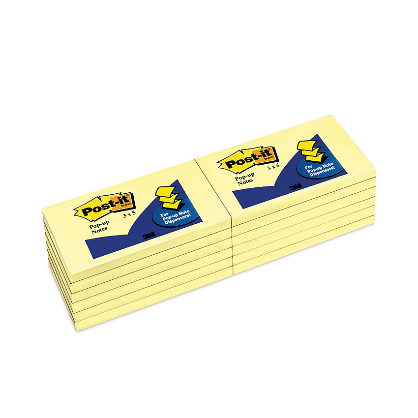 Post-it Original Canary Yellow Pop-up Refill, 3" x 5", Canary Yellow, 100 Sheets/Pad, 12 Pads/Pack (R350YW)