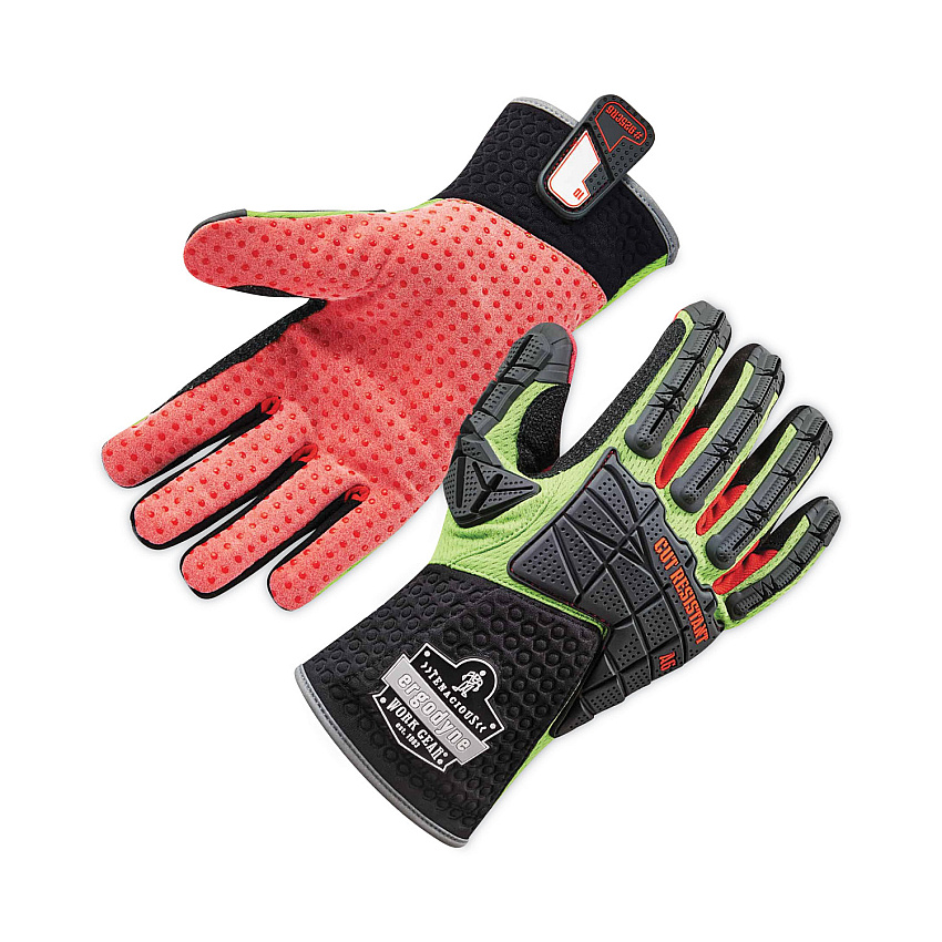 ergodyne ProFlex 925CR6 Performance Dorsal Impact-Reducing Cut Resistance Gloves, Black/Lime, Large, Pair (17294)
