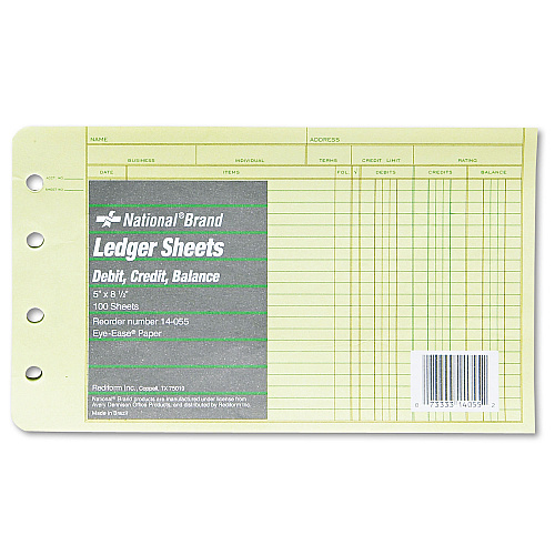 National Paper Four-Ring Binder Refill Sheets, 5 x 8.5, Green, 100/Pack (14055)