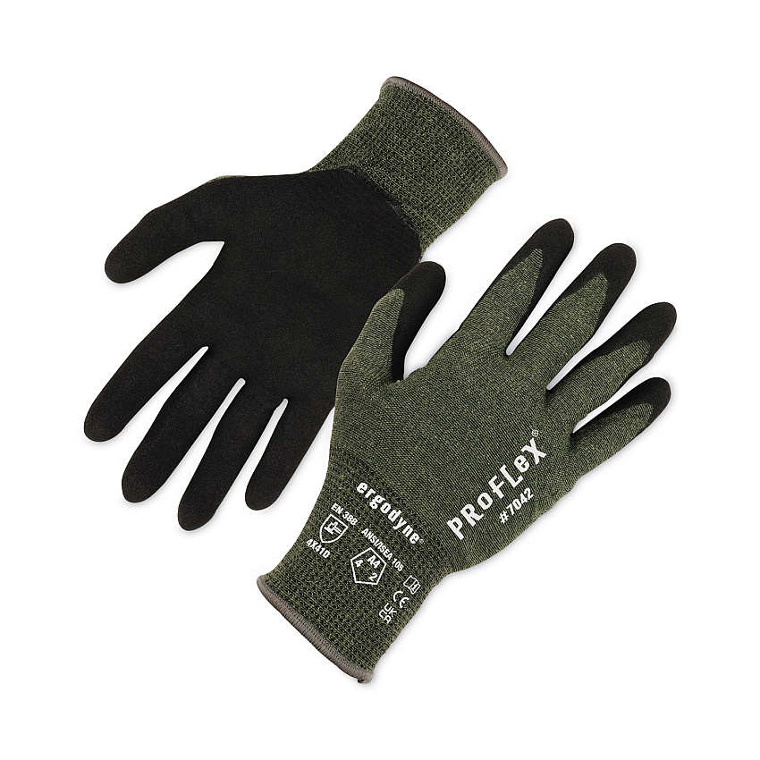 ergodyne ProFlex 7042 ANSI A4 Nitrile-Coated CR Gloves, Green, Large, 12 Pairs/Pack (10334)