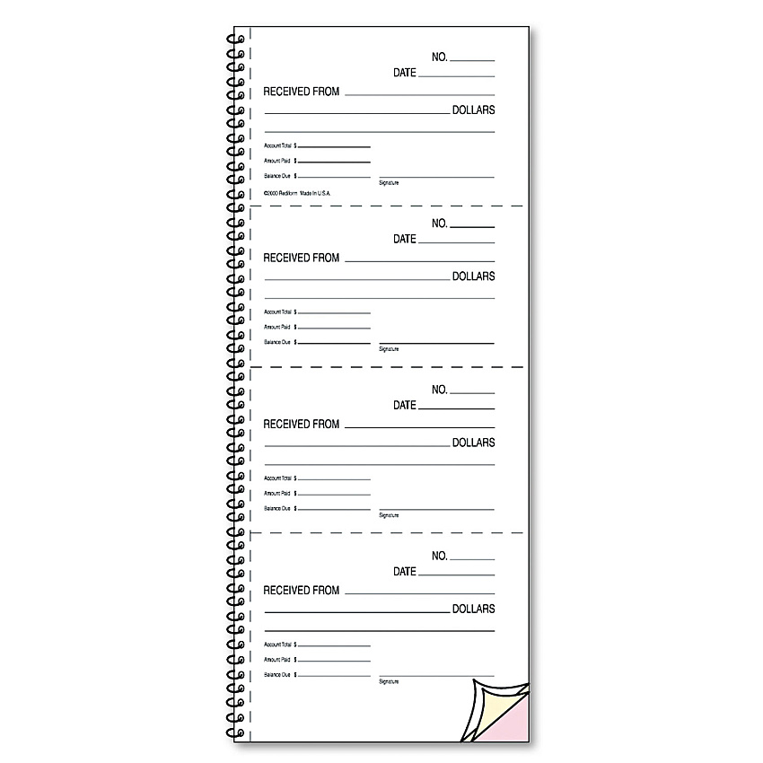 Rediform Money and Rent Unnumbered Receipt Book, 5 1/2 x 2 3/4, Two-Part, 500 Sets/Book (23L117)