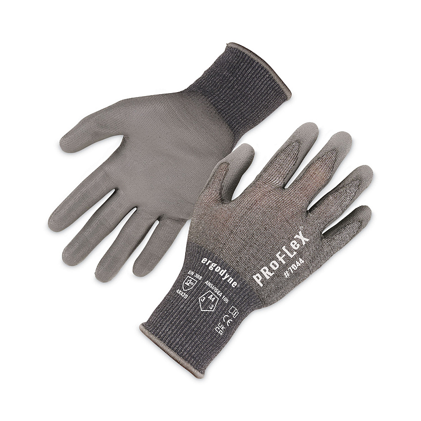 ergodyne ProFlex 7044 ANSI A4 PU Coated CR Gloves, Gray, Large, 12 Pairs/Pack (10484)