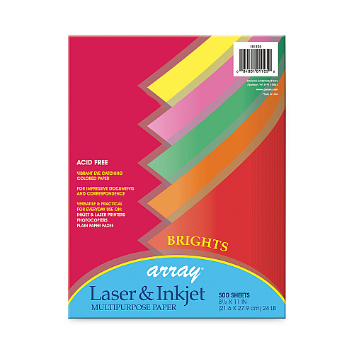Pacon Array Colored Bond Paper, 24 lb Bond Weight, 8.5 x 11, Assorted Bright Colors, 500/Ream (101105)