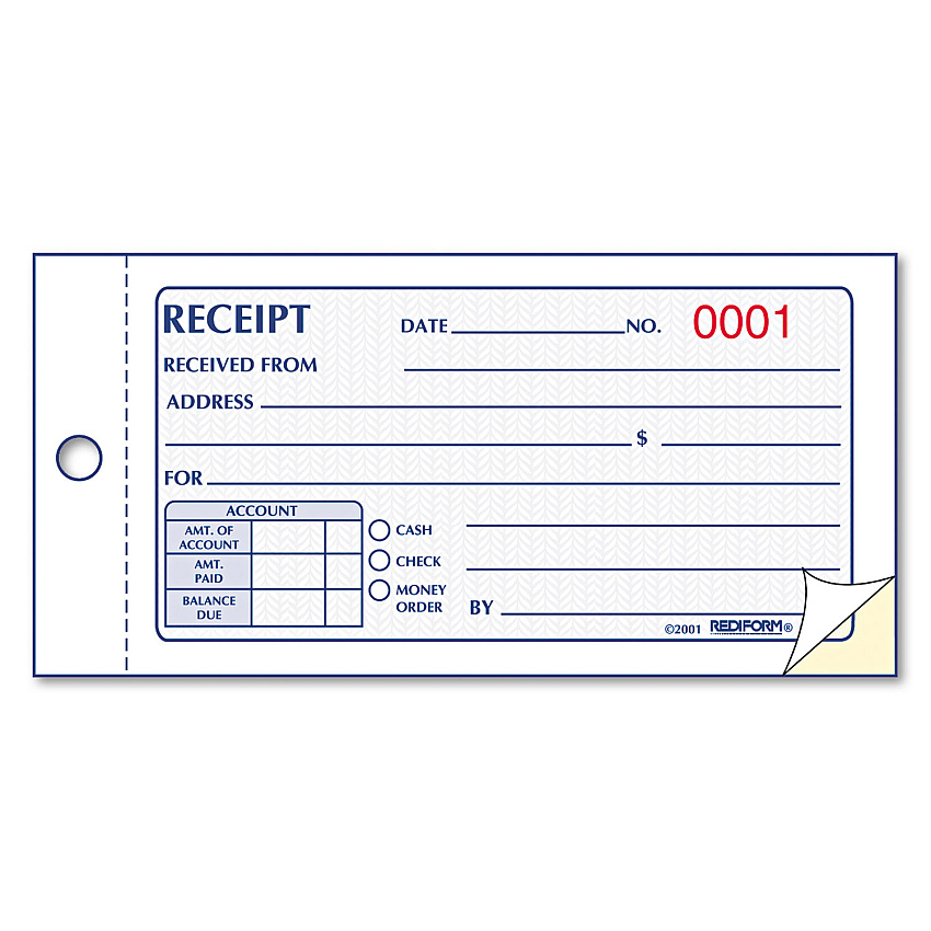 Rediform Small Money Receipt Book, Two-Part Carbonless, 2.75 x 5, 50 Forms Total (8L820)