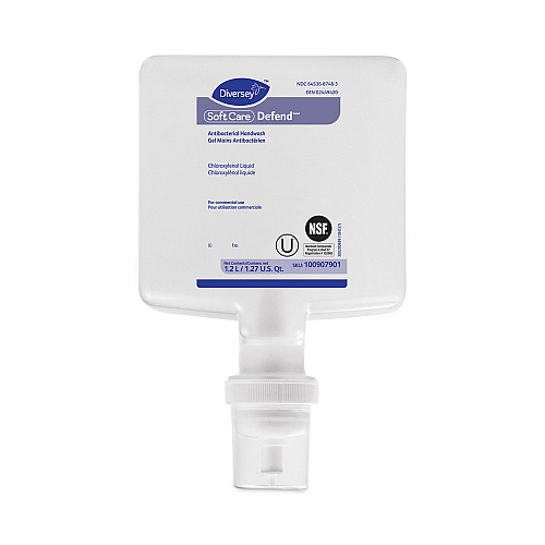 Diversey Soft Care Defend Handwash Refill for IntelliCare Dispensers, Fragrance-Free, 1.2 L, 6/Carton (100907901)