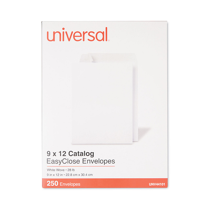 Universal EasyClose Catalog Envelope, #10 1/2, Square Flap, Self-Adhesive Closure, 9 x 12, White, 250/Box (UNV44101)