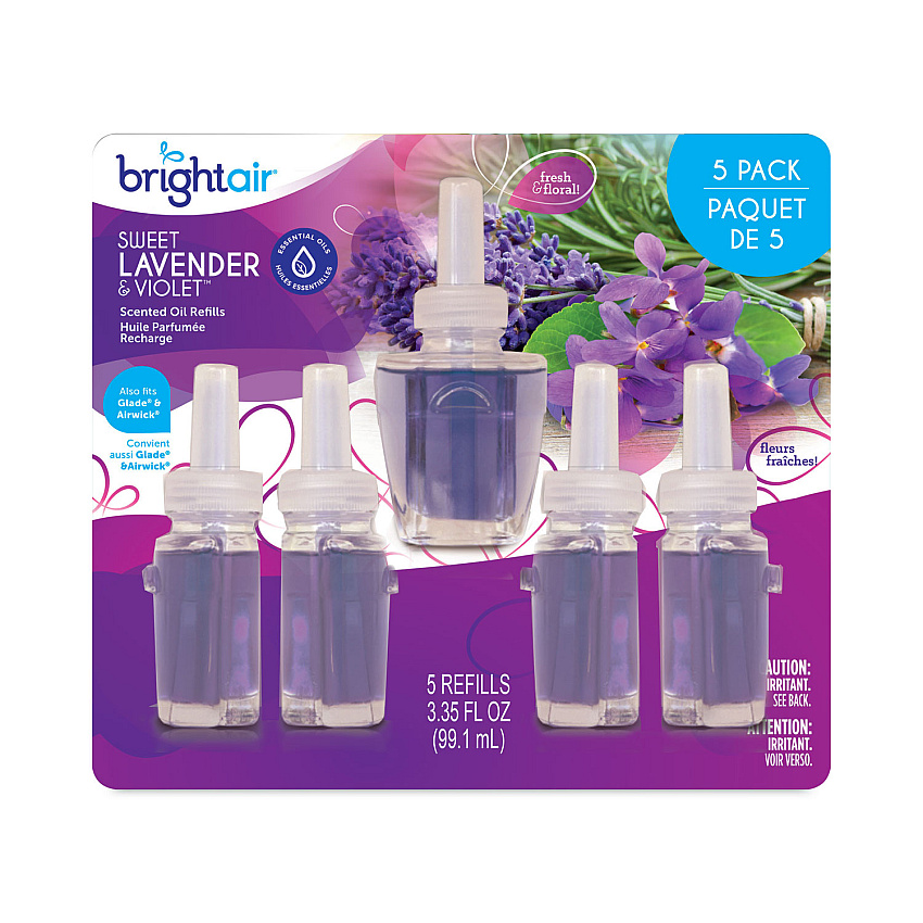 Bright Air Electric Scented Oil Air Freshener Refill, Sweet Lavender and Violet, 0.67 oz Bottle, 5/Pack (900670)