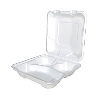 Champware Molded-fiber Clamshell Containers, 8 X 8, White, Sugarcane, 200/carton