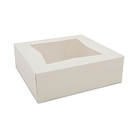 White Window Bakery Boxes With Attached Flip Top, 4-corner Beers Design, 8 X 8 X 2.5, White, Paper, 200/carton