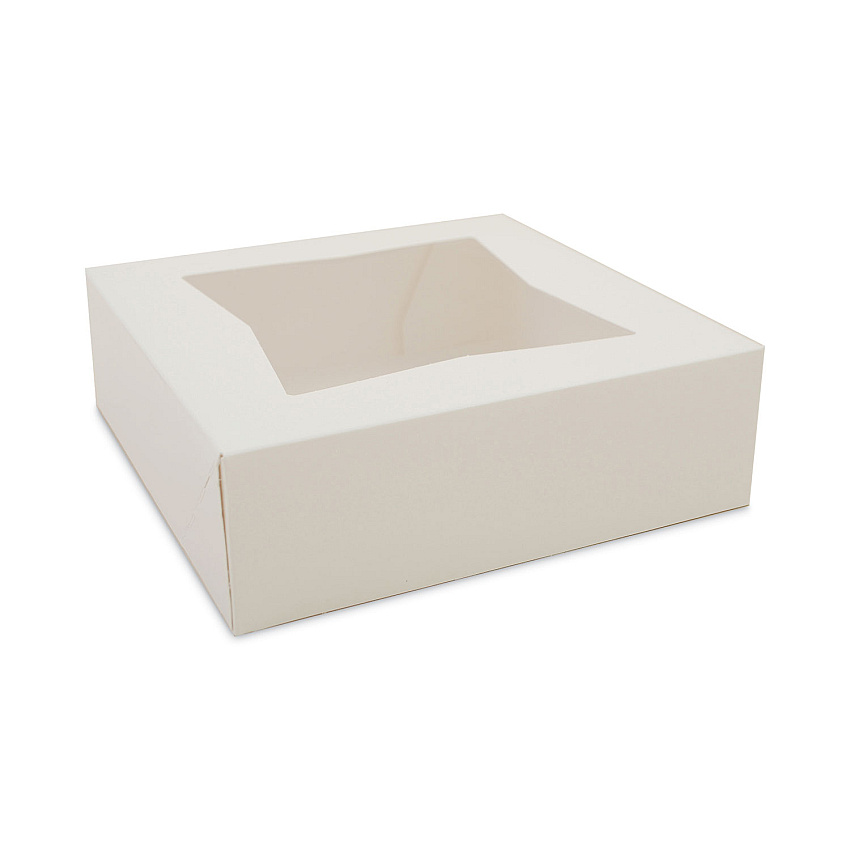 White Window Bakery Boxes With Attached Flip Top, 4-corner Beers Design, 8 X 8 X 2.5, White, Paper, 200/carton