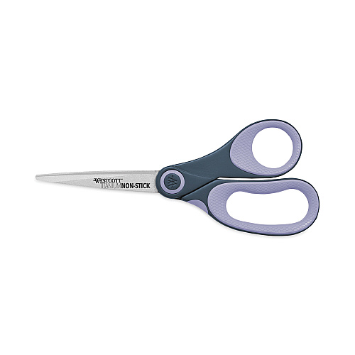 Westcott Non-Stick Titanium Bonded Scissors, 8" Long, 3.25" Cut Length, Straight Gray/Purple Handle (14910)