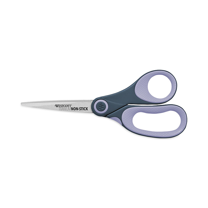 Westcott Non-Stick Titanium Bonded Scissors, 8" Long, 3.25" Cut Length, Straight Gray/Purple Handle (14910)
