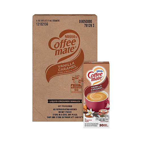 Coffee-mate Liquid Coffee Creamer, Vanilla Caramel, 0.38 oz Mini Cups, 50/Box, 4 Boxes/Carton, 200 Total/Carton (79129CT)