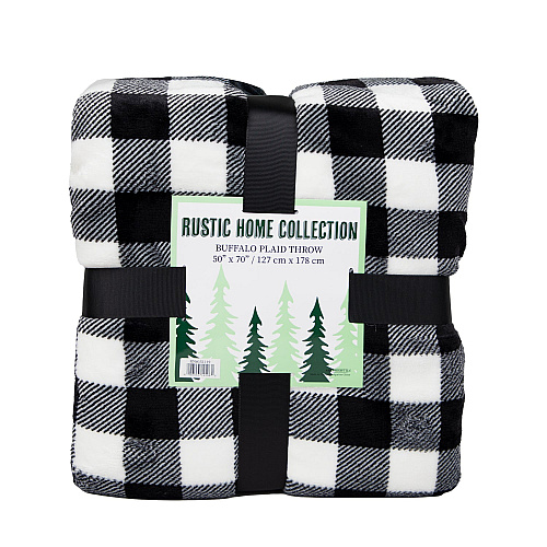 Buffalo Plaid Throw 50x70 - Black & White - Case Of 12 (THROW-BLKPLD50X70-CS)